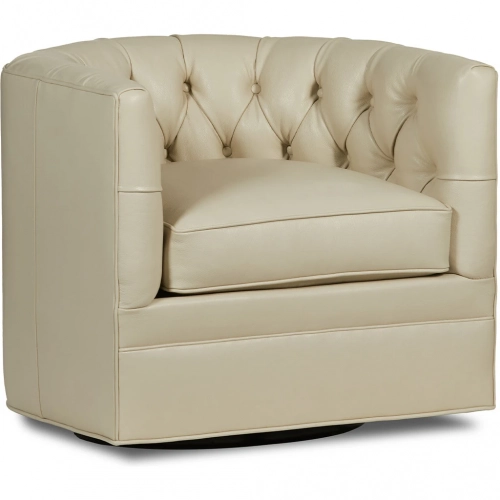 Arlington Swivel Accent Chair in Tufted Birch Cream Top Grain Leather