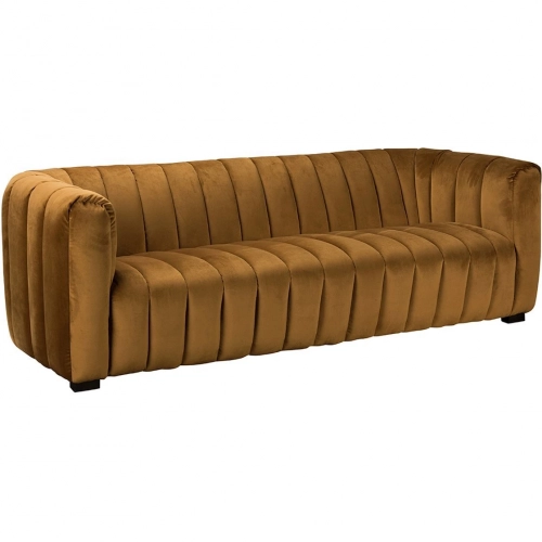 Claire Sofa in Channel Tufted Caramel Fabric