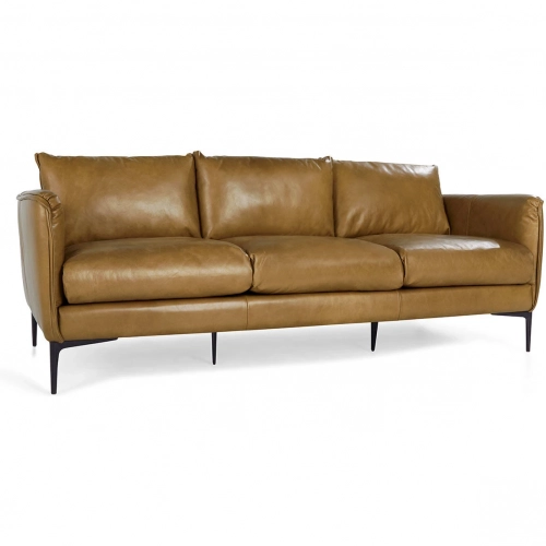 Abigail 85" Sofa in Top Grain Leather & Iron