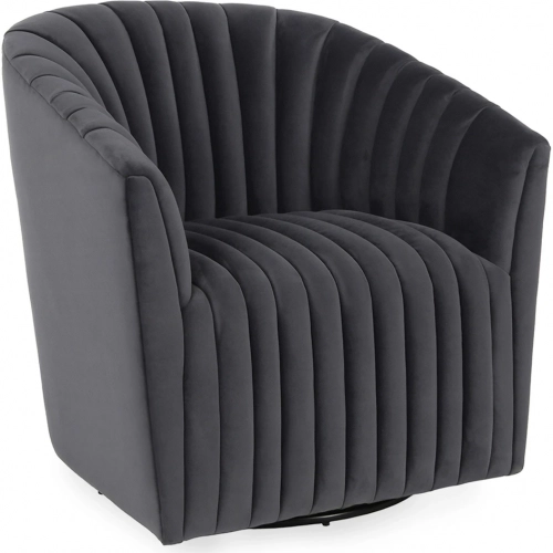 Arline Swivel Accent Chair in Channel Tufted Gray Fabric