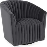 Arline Swivel Accent Chair in Channel Tufted Gray Fabric