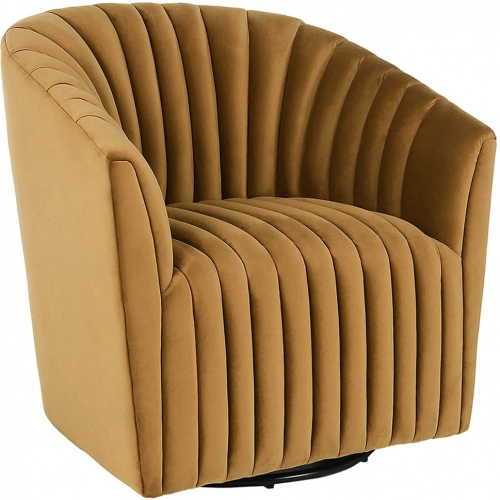 Arline Swivel Accent Chair in Channel Tufted Bronze Fabric