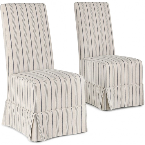 Melrose Armless Dining Chair in Striped Fabric Slipcover (Set of 2)