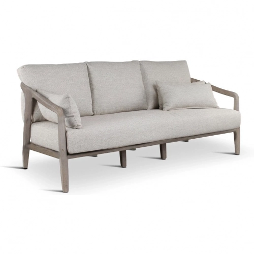 Aria Outdoor Sofa in Gray Teak, Weave & Neutral Fabric