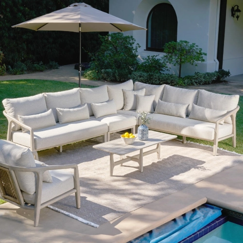 Aria Outdoor 4 Piece Sectional Sofa in Gray Wood & Neutral Fabric