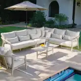 Aria Outdoor 4 Piece Sectional Sofa in Gray Wood & Neutral Fabric