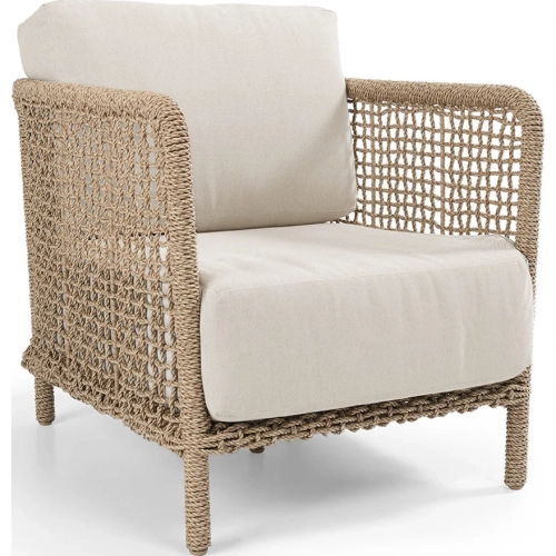Brisbane Outdoor Accent Chair in Natural Color Poly Rope & Olefin Fabric