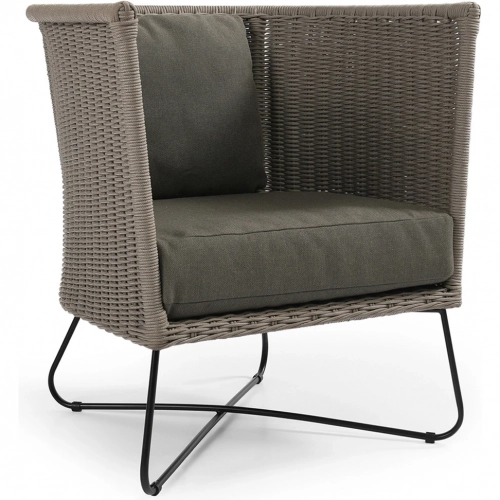 Raylan Outdoor Accent Chair in Taupe Poly Rope, Fabric & Metal