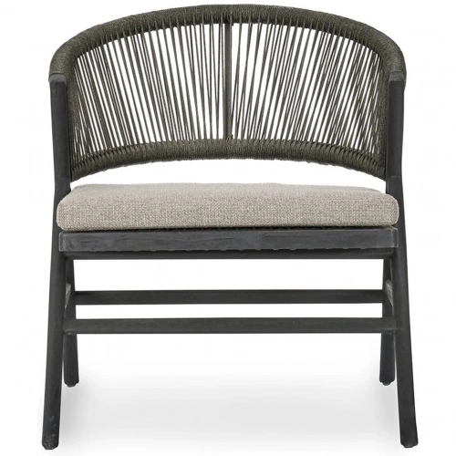 Jessica Outdoor Accent Chair in Dark Wood, Forest Green Poly Rope & Neutral Fabric