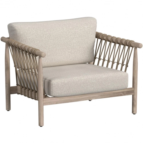 Leo Outdoor Accent Chair in Taupe Wood, Poly Rope & Fabric