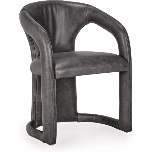 Archie Dining Chair in Distressed Charcoal Gray Leather