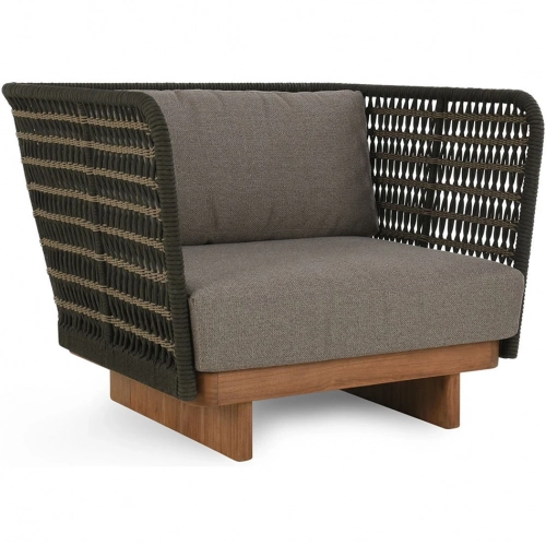 Ellie Outdoor Accent Chair in Teak Wood, Poly Rope & Fabric