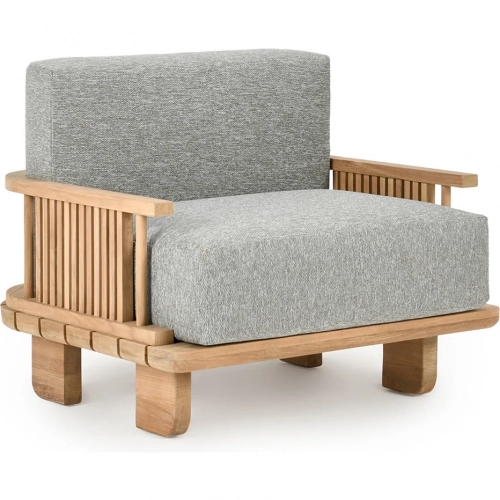 Hudson Outdoor Accent Chair in Natural Teak & Gray Fabric