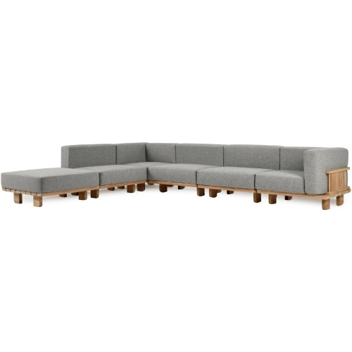 Hudson Outdoor 6 Piece Sectional Sofa in Natural Teak & Gray Fabric