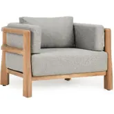 Aston Outdoor Accent Chair in Natural Teak & Gray Fabric