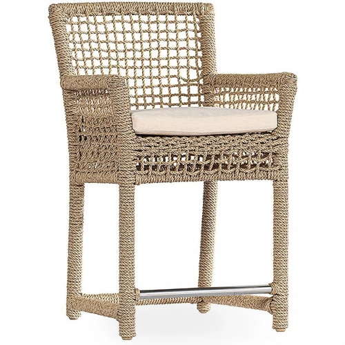 Brisbane Outdoor Counter Stool in Natural Color Poly Rope & Neutral Fabric