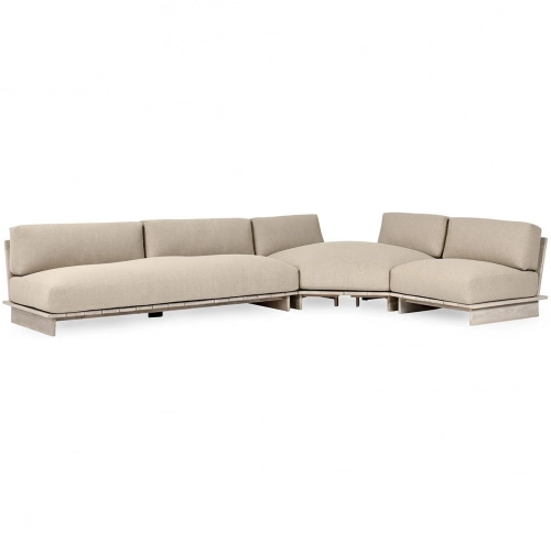 Livia Outdoor 3 Piece Sectional Sofa in Taupe Fabric & Teak