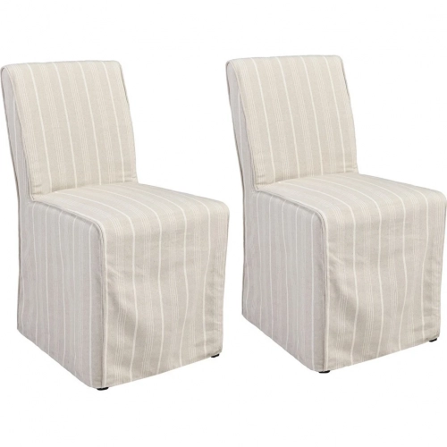 Amaya Dining Chair in Striped Neutral Fabric (Set of 2)