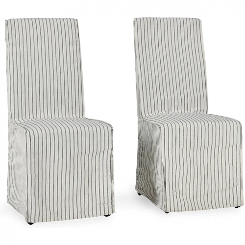 Arianna Dining Chair in Neutral Striped Fabric (Set of 2)
