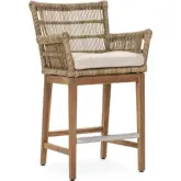 Valerie Outdoor Counter Stool in Synthetic Weave, Teak & Fabric
