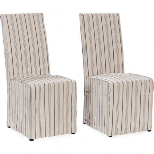 Arianna Dining Chair in Navy & Neutral Linen Fabric Slipcover (Set of 2)