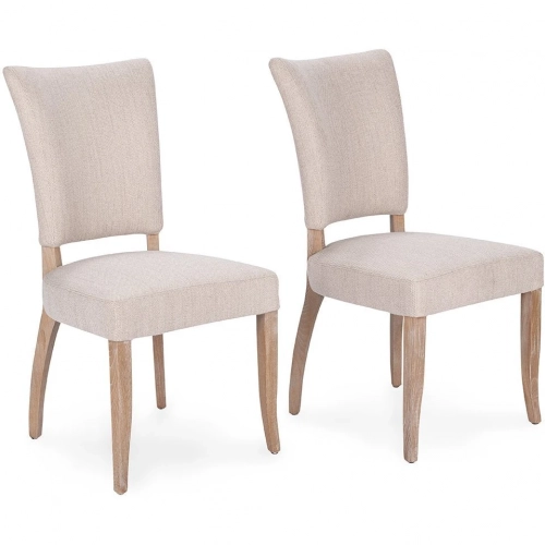 Ronan Dining Chair in Sand Beige Fabric & Wood (Set of 2)