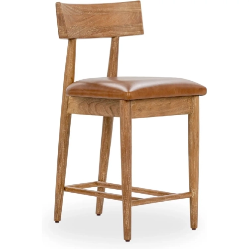 Alvaro Counter Stool in Golden Wheat Wood & Top Grain Leather