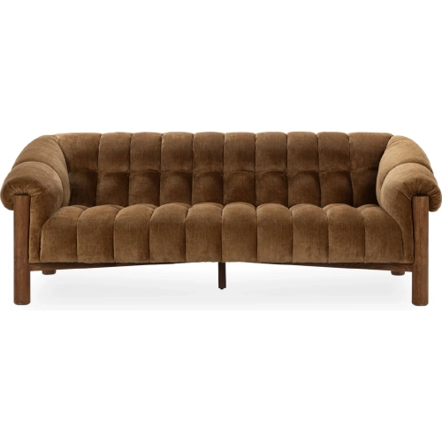 Sansa Sofa in Tufted Bronze Brown Fabric & Brushed Wood