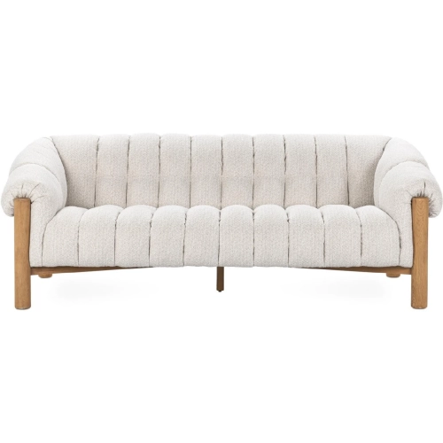 Sansa Sofa in Tufted Cream Off White Fabric & Brushed Wood