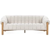 Sansa Sofa in Tufted Cream Off White Fabric & Brushed Wood
