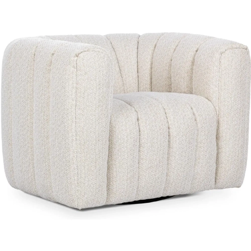 Lexa Swivel Chair in Channel Tufted Cream Off White Fabric