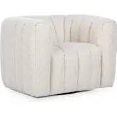 Lexa Swivel Chair in Channel Tufted Cream Off White Fabric