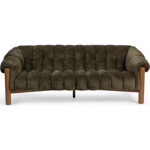 Sansa Sofa in Channel Tufted Olive Green Fabric & Wood