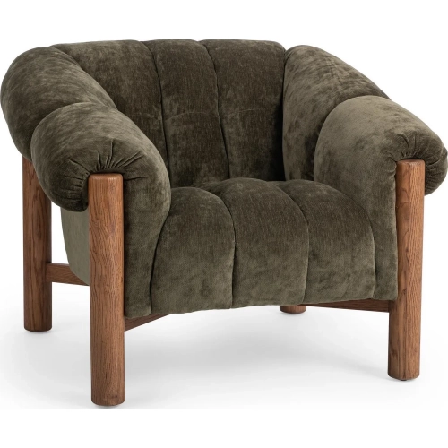 Sansa Accent Chair in Channel Tufted Olive Green Fabric & Wood