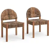 Elissa Dining Chair in Brown Abaca & Teak Wood (Set of 2)