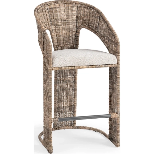 Bellini Counter Stool in Natural Rattan & Neutral Olefin Fabric