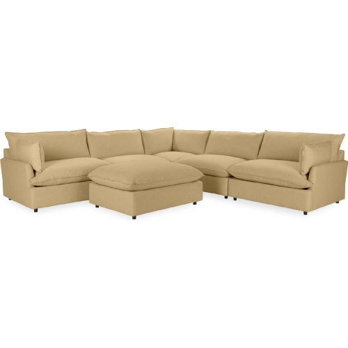 Caplan 6 Piece Modular Sectional Sofa & Ottoman in Bliss Beige Neutral Fabric