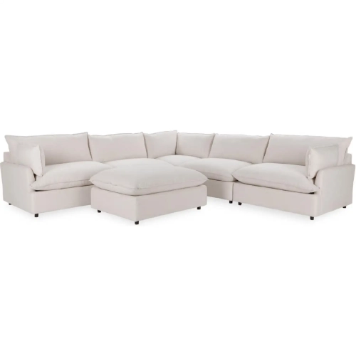 Caplan 6 Piece Modular Sectional Sofa w/ Ottoman Dawn in Flax Neutral Fabric