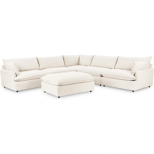 Caplan 6 Piece Modular Sectional Sofa w/ Ottoman in Elite Ivory Off White Fabric