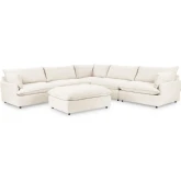 Caplan 6 Piece Modular Sectional Sofa w/ Ottoman in Elite Ivory Off White Fabric