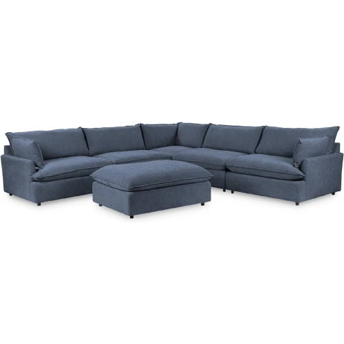 Caplan 6 Piece Modular Sectional Sofa & Ottoman in Rise Navy Blue Fabric