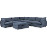 Caplan 6 Piece Modular Sectional Sofa & Ottoman in Rise Navy Blue Fabric