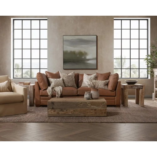 Audrey 94" Sofa in Lush Saddle Brown Top Grain Leather