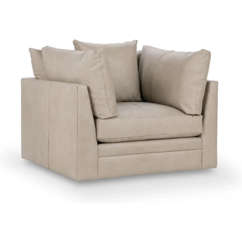 Audrey Swivel Accent Chair in Sand Cloud Neutral Top Grain Leather