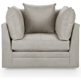 Audrey Swivel Accent Chair in Silver Top Grain Leather