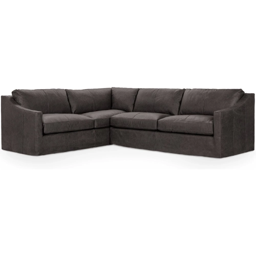 Kipton 2 Piece Sectional Sofa in Lush Chocolate Brown Top Grain Leather