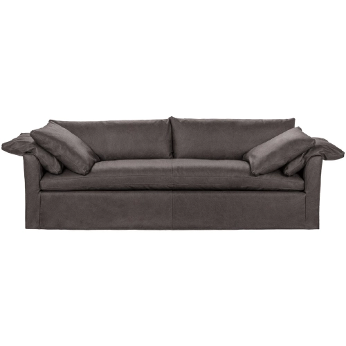 Cassiano Slip Cover Sofa in Lush Chocolate Brown Top Grain Leather