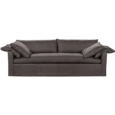 Cassiano Slip Cover Sofa in Lush Chocolate Brown Top Grain Leather