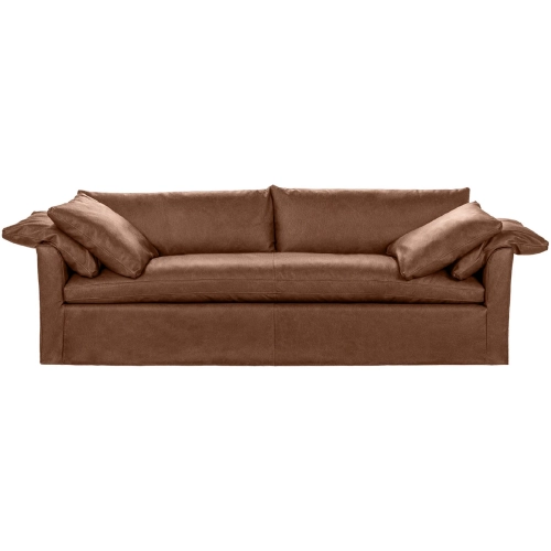 Cassiano Slip Cover Sofa in Lush Saddle Brown Top Grain Leather