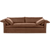 Cassiano Slip Cover Sofa in Lush Saddle Brown Top Grain Leather